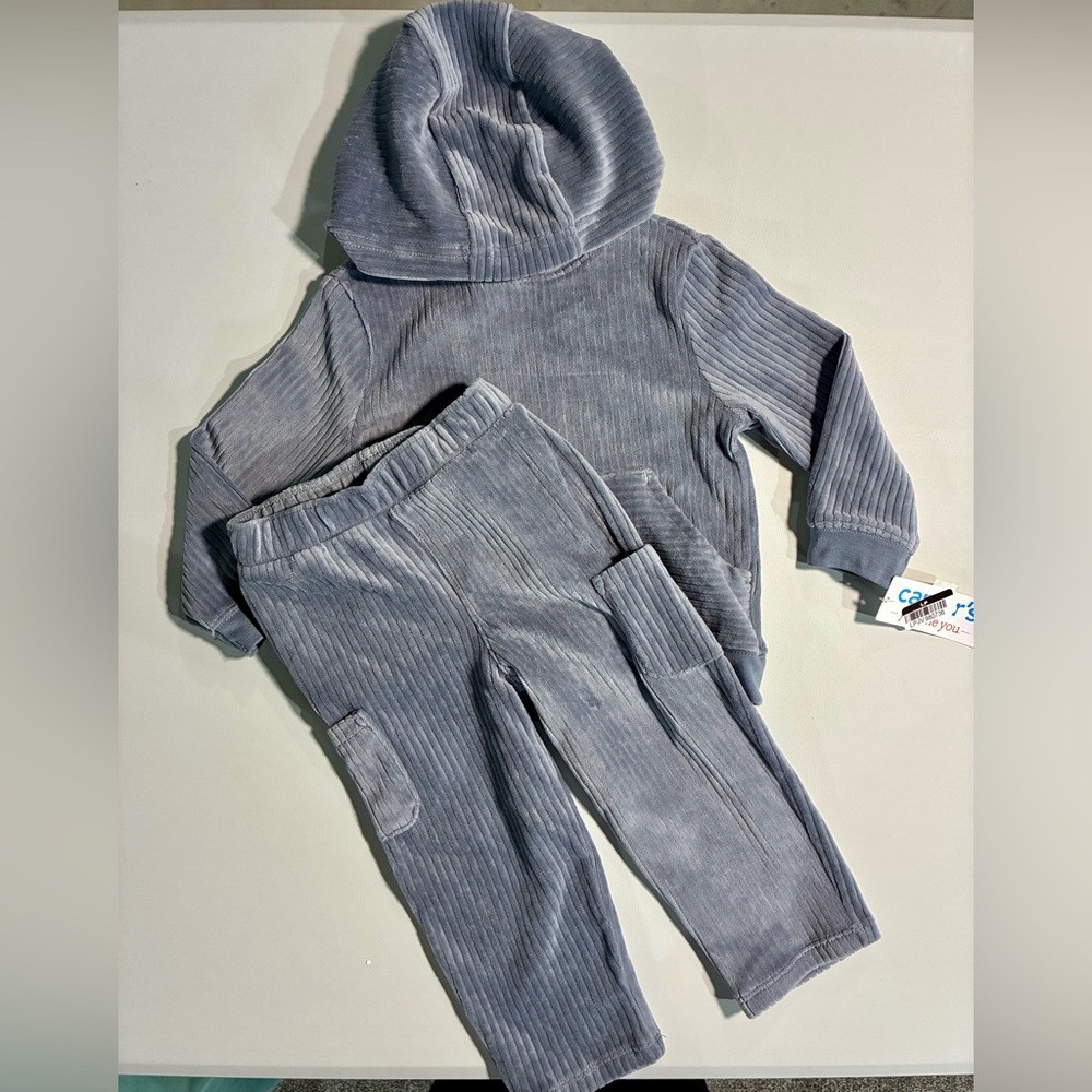 Carter's Blue Gray Corduroy-Textured Hoodie & Pants